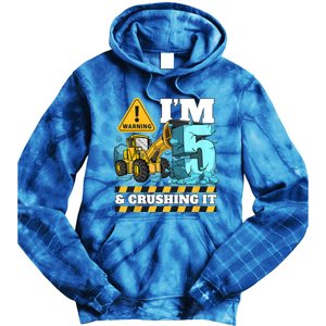 Kids Construction 5th Birthday Boy 5 Bulldozer Digger Truck Cool Gift Tie Dye Hoodie