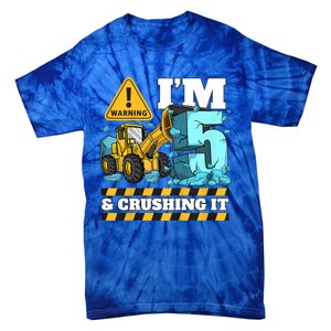 Kids Construction 5th Birthday Boy 5 Bulldozer Digger Truck Cool Gift Tie-Dye T-Shirt