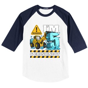 Kids Construction 5th Birthday Boy 5 Bulldozer Digger Truck Cool Gift Baseball Sleeve Shirt