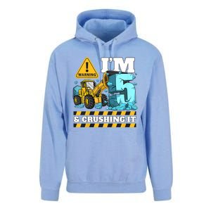 Kids Construction 5th Birthday Boy 5 Bulldozer Digger Truck Cool Gift Unisex Surf Hoodie