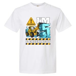 Kids Construction 5th Birthday Boy 5 Bulldozer Digger Truck Cool Gift Garment-Dyed Heavyweight T-Shirt