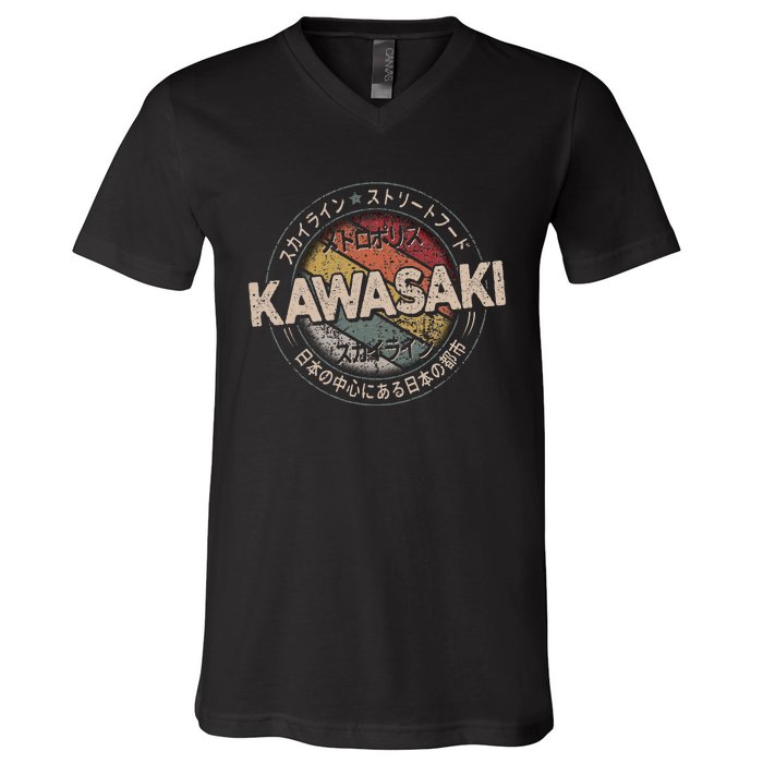 Kawasaki City 90s Retro Japan Aesthetics 80s Kawasaki V-Neck T-Shirt