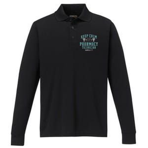 Keep Calm And Loves Health Care Medicine Pharmacy Technician Performance Long Sleeve Polo