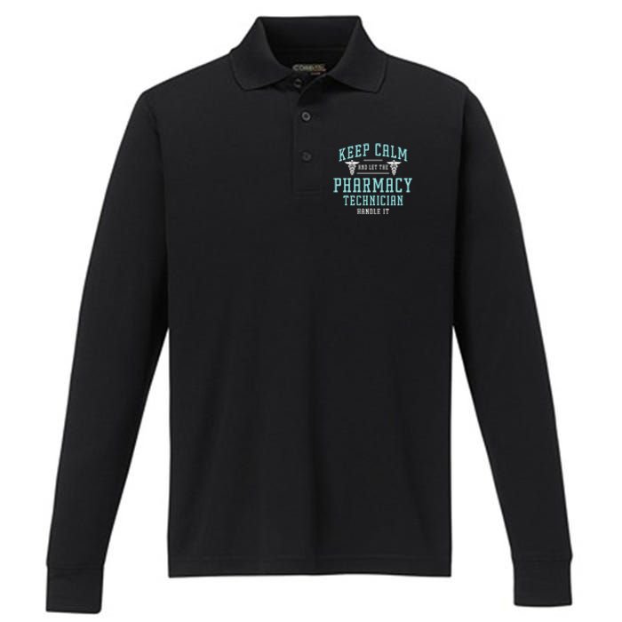 Keep Calm And Loves Health Care Medicine Pharmacy Technician Performance Long Sleeve Polo