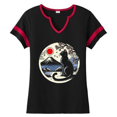 Kawaii Cat Anime Japanese Retro Funny Cat Gift Ladies Halftime Notch Neck Tee