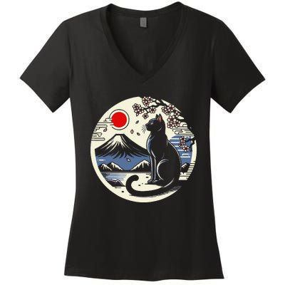 Kawaii Cat Anime Japanese Retro Funny Cat Gift Women's V-Neck T-Shirt