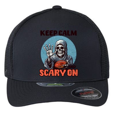 Keep Calm And Scary On Design Football Halloween Cool Gift Flexfit Unipanel Trucker Cap