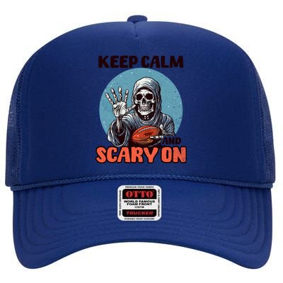 Keep Calm And Scary On Design Football Halloween Cool Gift High Crown Mesh Back Trucker Hat