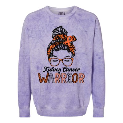 Kidney Cancer Awareness Warrior Messy Bun Hair Glasses Gift Colorblast Crewneck Sweatshirt