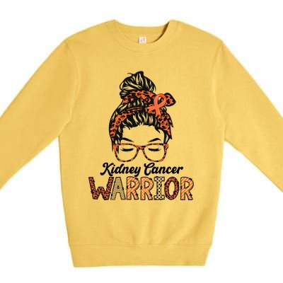 Kidney Cancer Awareness Warrior Messy Bun Hair Glasses Gift Premium Crewneck Sweatshirt