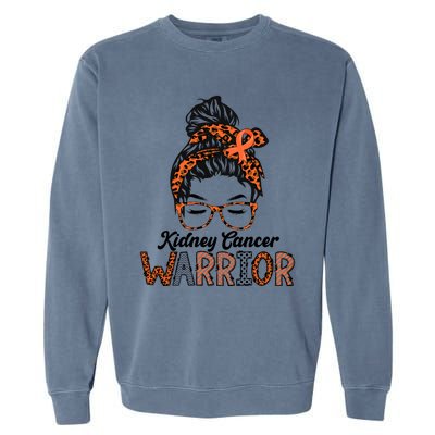 Kidney Cancer Awareness Warrior Messy Bun Hair Glasses Gift Garment-Dyed Sweatshirt