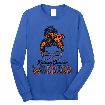 Kidney Cancer Awareness Warrior Messy Bun Hair Glasses Gift Long Sleeve Shirt