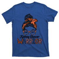 Kidney Cancer Awareness Warrior Messy Bun Hair Glasses Gift T-Shirt