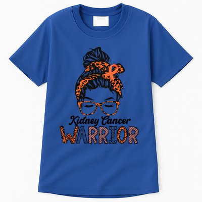 Kidney Cancer Awareness Warrior Messy Bun Hair Glasses Gift Tall T-Shirt