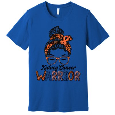 Kidney Cancer Awareness Warrior Messy Bun Hair Glasses Gift Premium T-Shirt