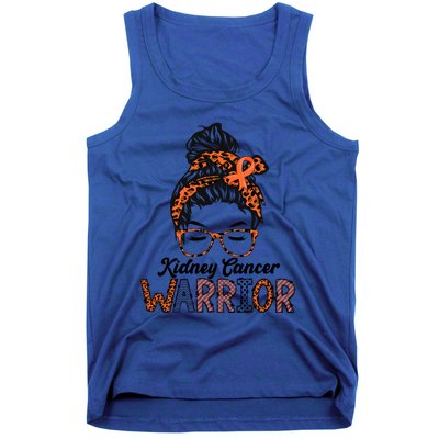 Kidney Cancer Awareness Warrior Messy Bun Hair Glasses Gift Tank Top