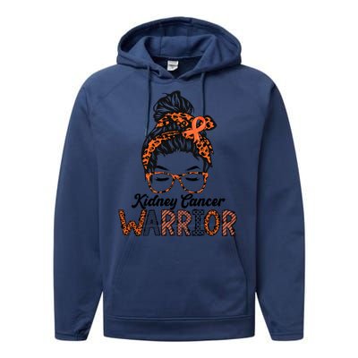 Kidney Cancer Awareness Warrior Messy Bun Hair Glasses Gift Performance Fleece Hoodie