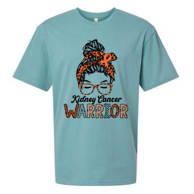 Kidney Cancer Awareness Warrior Messy Bun Hair Glasses Gift Sueded Cloud Jersey T-Shirt