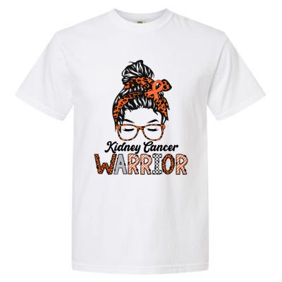 Kidney Cancer Awareness Warrior Messy Bun Hair Glasses Gift Garment-Dyed Heavyweight T-Shirt