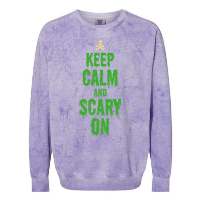 Keep Calm And Scary On Funny Halloween Holiday Design Gift Colorblast Crewneck Sweatshirt