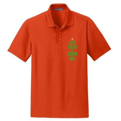 Keep Calm And Scary On Funny Halloween Holiday Design Gift Dry Zone Grid Polo