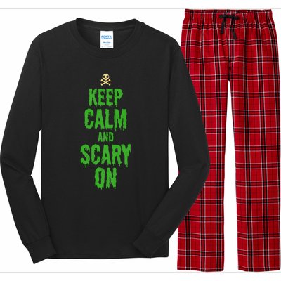 Keep Calm And Scary On Funny Halloween Holiday Design Gift Long Sleeve Pajama Set