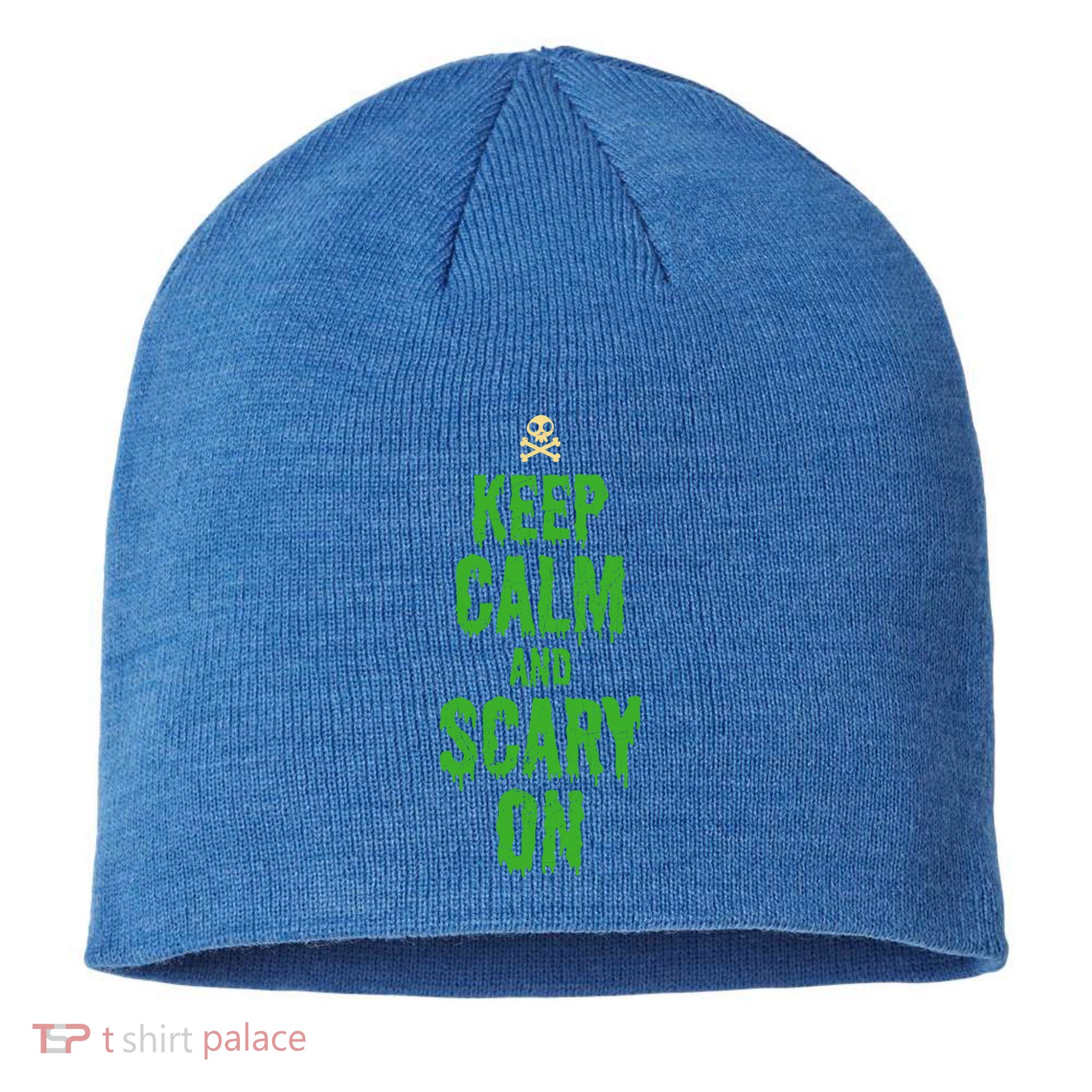 Keep Calm And Scary On Funny Halloween Holiday Design Gift Sustainable Beanie