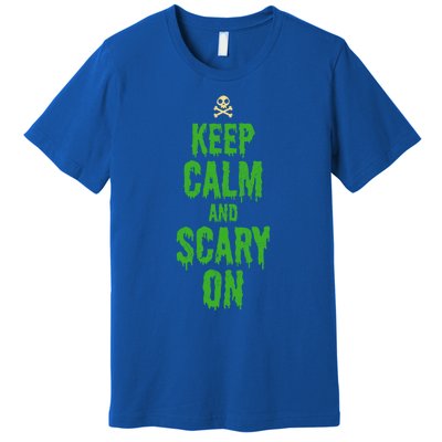 Keep Calm And Scary On Funny Halloween Holiday Design Gift Premium T-Shirt