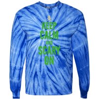 Keep Calm And Scary On Funny Halloween Holiday Design Gift Tie-Dye Long Sleeve Shirt