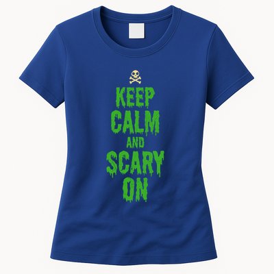 Keep Calm And Scary On Funny Halloween Holiday Design Gift Womens T-Shirt
