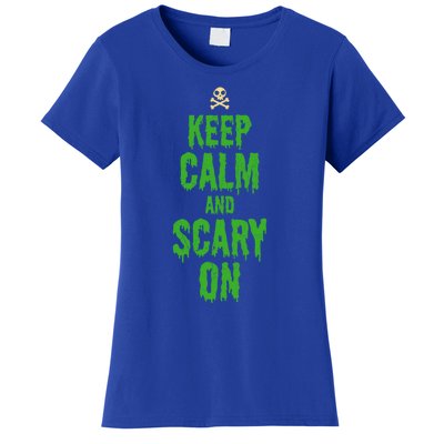 Keep Calm And Scary On Funny Halloween Holiday Design Gift Women's T-Shirt