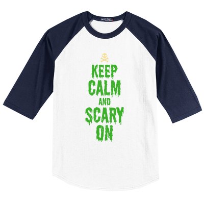 Keep Calm And Scary On Funny Halloween Holiday Design Gift Baseball Sleeve Shirt