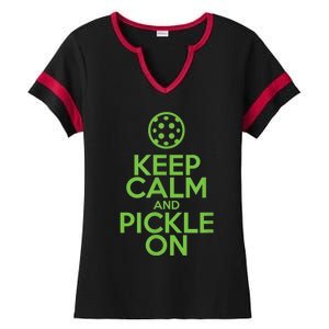 Keep Calm And Pickle On Pickleball TShirt With Pickle Ball Ladies Halftime Notch Neck Tee