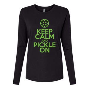 Keep Calm And Pickle On Pickleball TShirt With Pickle Ball Womens Cotton Relaxed Long Sleeve T-Shirt