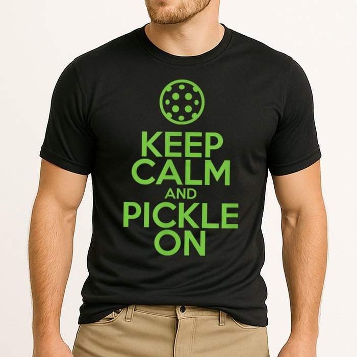 Keep Calm And Pickle On Pickleball TShirt With Pickle Ball Performance Shirt