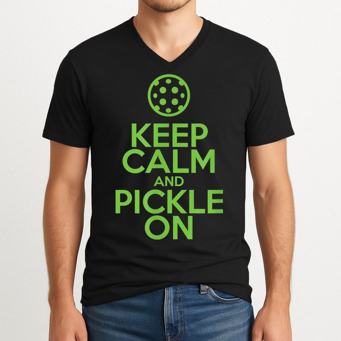 Keep Calm And Pickle On Pickleball TShirt With Pickle Ball V-Neck T-Shirt