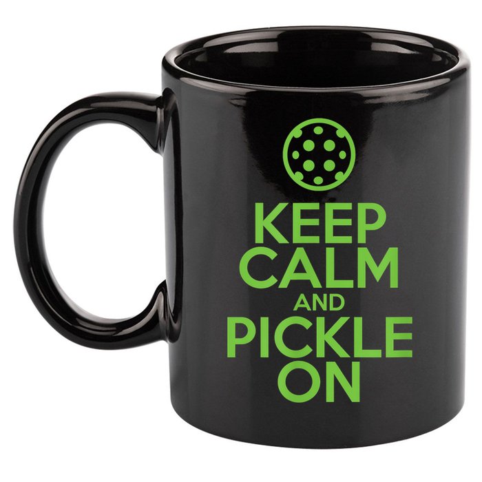 Keep Calm And Pickle On Pickleball TShirt With Pickle Ball 11oz C Handle Ceramic Mug