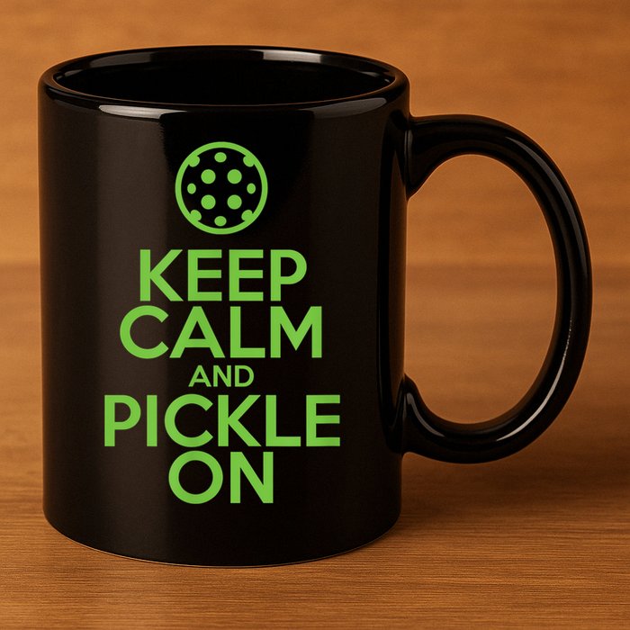Keep Calm And Pickle On Pickleball TShirt With Pickle Ball 11oz C Handle Ceramic Mug