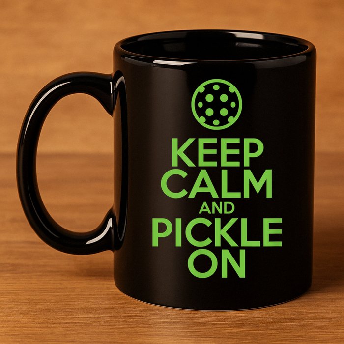 Keep Calm And Pickle On Pickleball TShirt With Pickle Ball 11oz C Handle Ceramic Mug