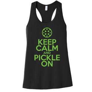 Keep Calm And Pickle On Pickleball TShirt With Pickle Ball Women's Racerback Tank