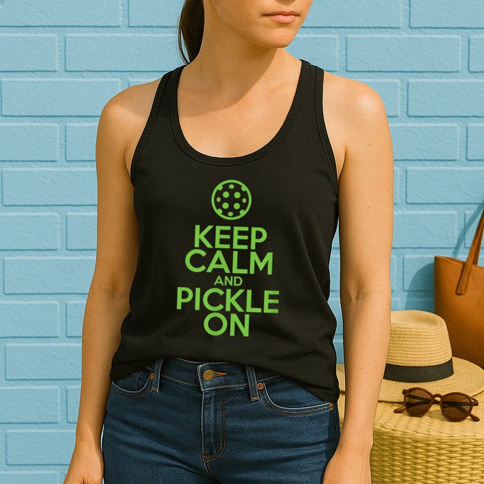 Keep Calm And Pickle On Pickleball TShirt With Pickle Ball Womens Tank Top