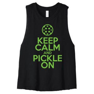 Keep Calm And Pickle On Pickleball TShirt With Pickle Ball Women's Racerback Cropped Tank