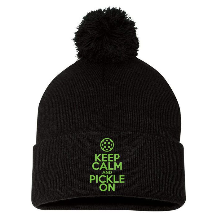 Keep Calm And Pickle On Pickleball TShirt With Pickle Ball Pom Pom 12in Knit Beanie