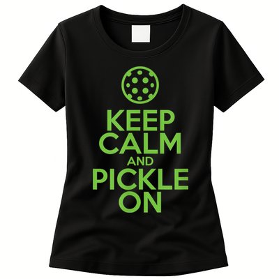 Keep Calm And Pickle On Pickleball TShirt With Pickle Ball Womens T-Shirt