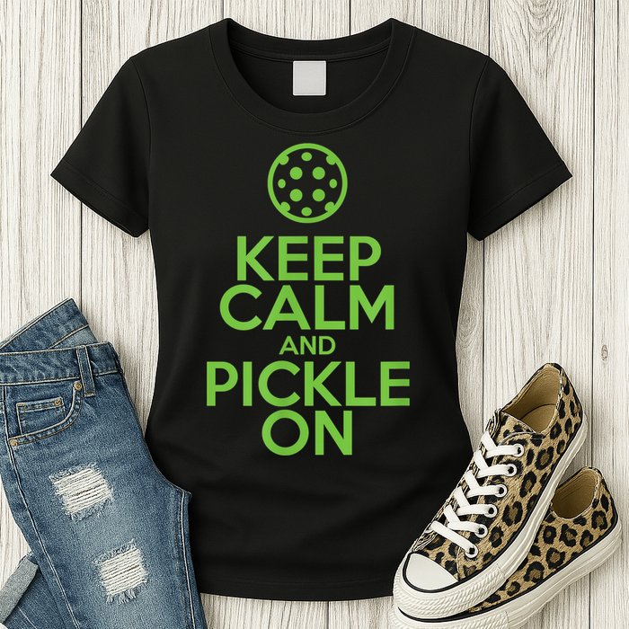 Keep Calm And Pickle On Pickleball TShirt With Pickle Ball Womens T-Shirt