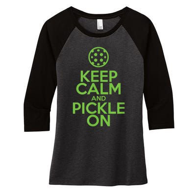 Keep Calm And Pickle On Pickleball TShirt With Pickle Ball Women's Tri-Blend 3/4-Sleeve Raglan Shirt