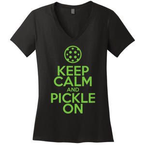 Keep Calm And Pickle On Pickleball TShirt With Pickle Ball Women's V-Neck T-Shirt