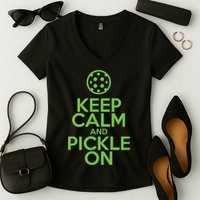 Keep Calm And Pickle On Pickleball TShirt With Pickle Ball Women's V-Neck T-Shirt