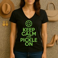 Keep Calm And Pickle On Pickleball TShirt With Pickle Ball Women's V-Neck T-Shirt