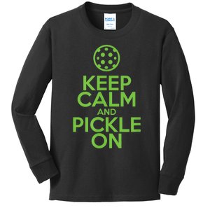 Keep Calm And Pickle On Pickleball TShirt With Pickle Ball Kids Long Sleeve Shirt